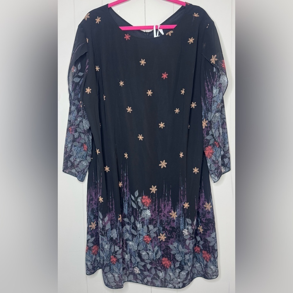 NWT Grace Karin Black Floral Chiffon Split Sleeve Lined Dress Womens 3X